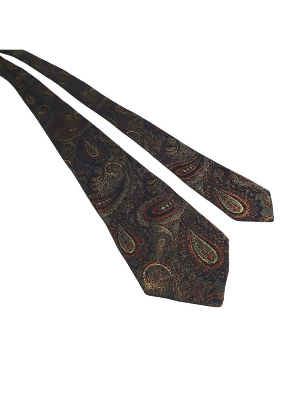 Vintage Paisley Necktie Multicolor Men Silk Business Handmade Orange Gold Office